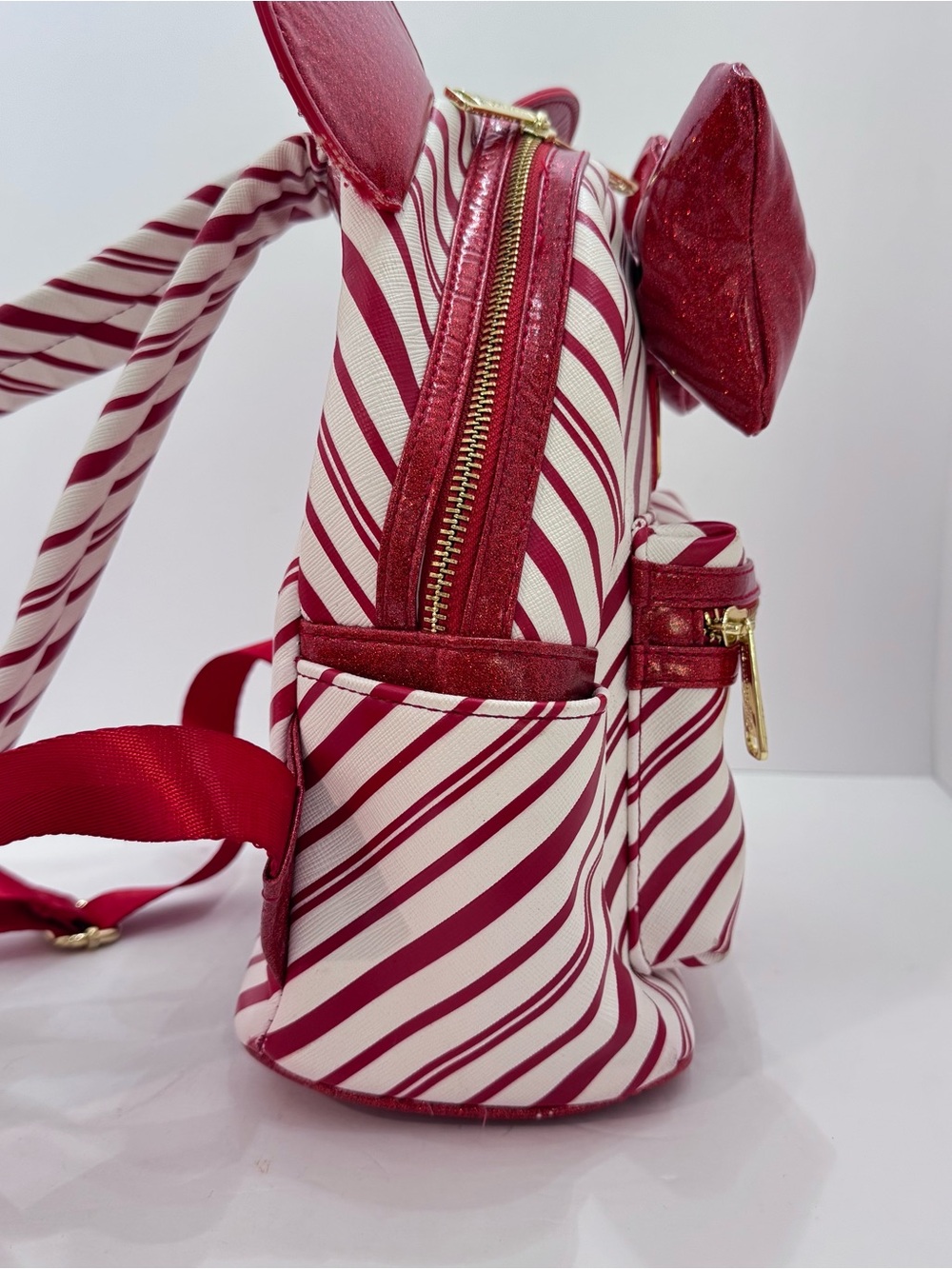 LOUNGEFLY Disney Parks Christmas Holiday Candy Cane Peppermint Mini Backpack - Picture 4 of 7